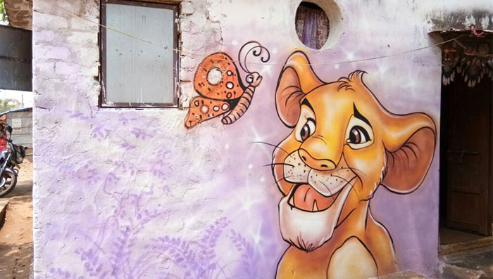 City slums decorated with Mural Art